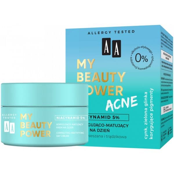 Kem mụn, mờ thâm, kiềm dầu AA COSMETICS My Beauty Power Acne Correcting and Mattifying Day Cream Niacinamide 5%