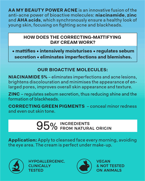 Kem mụn, mờ thâm, kiềm dầu AA COSMETICS My Beauty Power Acne Correcting and Mattifying Day Cream Niacinamide 5% - Thumbnail 4
