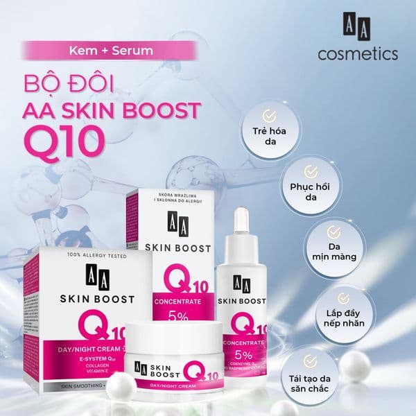 Combo trẻ hóa, xóa nhăn, săn chắc da AA COSMETICS Skin Boost Q10